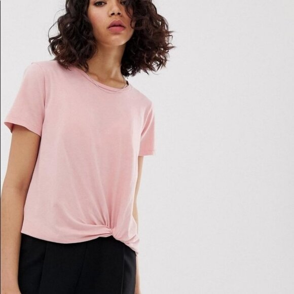 All Saints Pink Tee Crew Neck Twist Size XS TShirt Wilma Cotton Top Short Sleeve - Picture 11 of 11